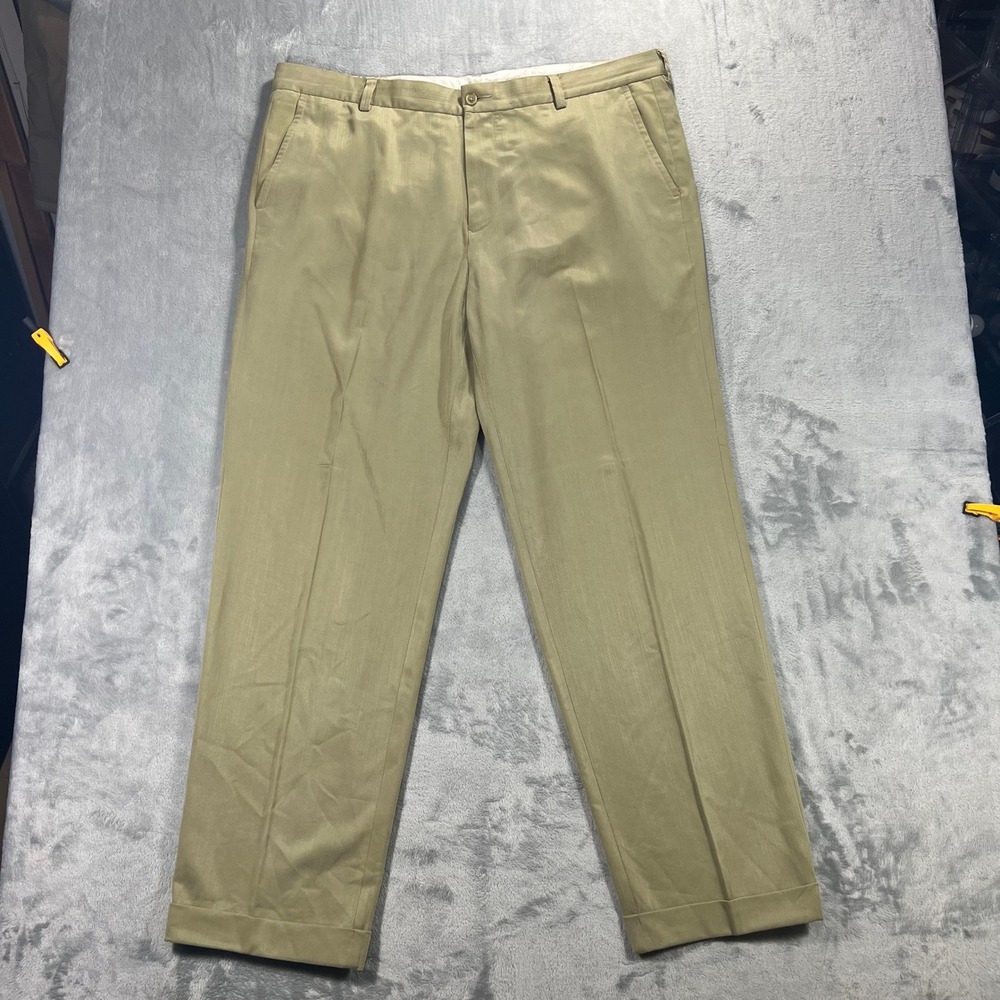 TOMMY BAHAMA Trousers Mens 42x32 Khaki Good Tencel Wool‎ Blend Flat Front Pants
